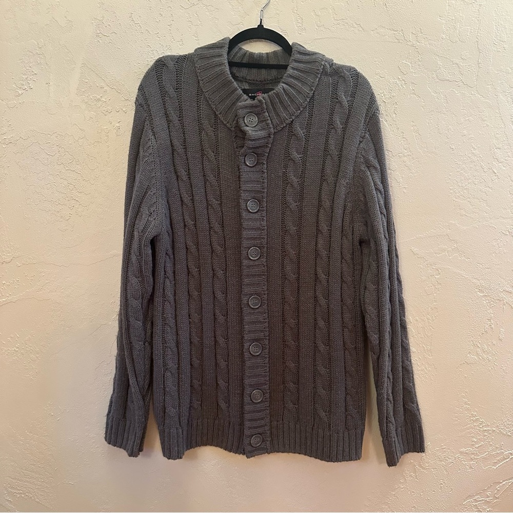 Bachrach Charcoal Cable Knit Men's Cardigan